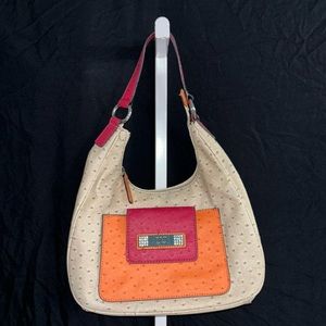 Guess Medium Faux Leather Ostrich Off White/Pink/Orange
